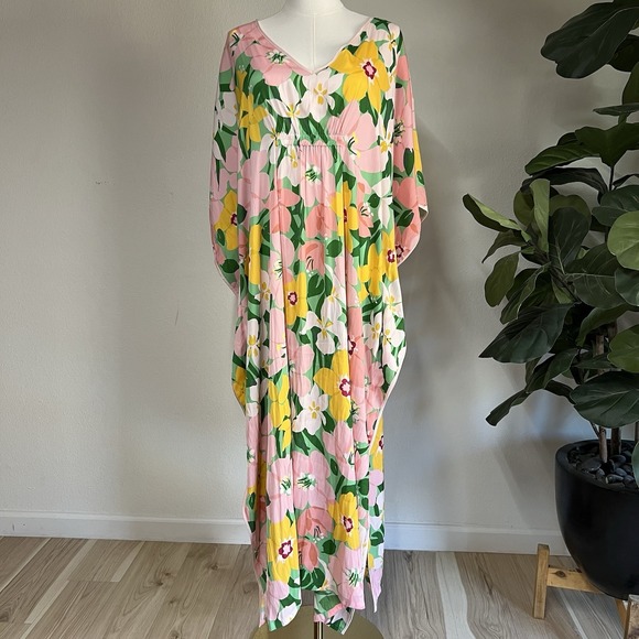 kate spade Other - KATE SPADE Caftan Dress L/XL Painterly Petals Floral Muumuu Retro Vintage Mod